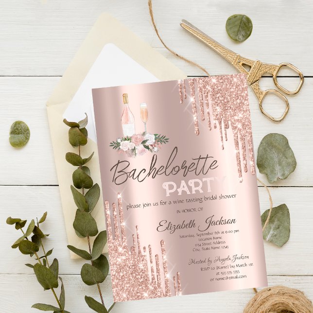 Invitación Flores de Goteo de Oro Rosa Despedida de Soltera (Subido por el creador)