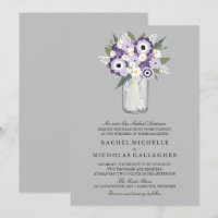 Flores de gris morado Mason Jar | BODA