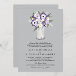 Invitación Flores de gris morado Mason Jar | BODA