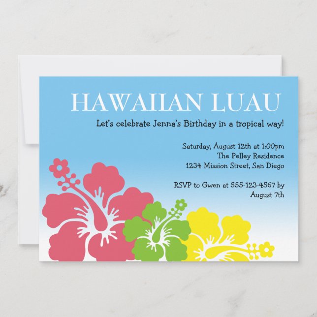 Invitación Flores de Hawai Luau hibiscus isla tropical (Anverso)
