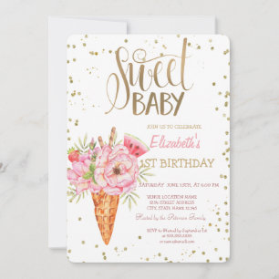 Invitación Flores de helado Frutas Diamantes Cumpleaños