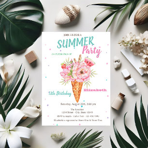 Invitación Flores de helado Frutos Cumpleaños de Verano