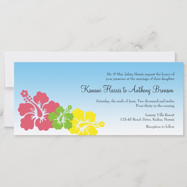 Invitación Flores de hibisco hawaiano boda rosa preppy (Anverso)