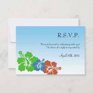 Invitación flores de hibisco hawaiano respuesta de boda azul