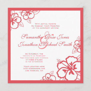 Invitación Flores de Hibiscus Blancas y Persimmon matrimonio