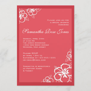 Invitación Flores de Hibiscus blancas y persimones, ducha de 
