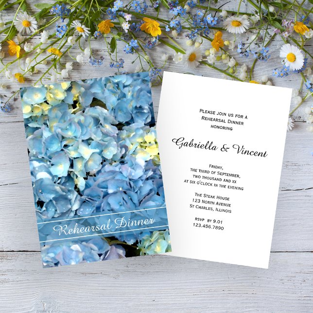 Invitación Flores de hidrangea azul Boda Ensayo Cena (Subido por el creador)