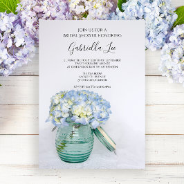 Invitación Flores de hidrangea azul en ducha de novias Jar Va