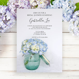 Invitación Flores de hidrangea azul en ducha de novias Jar Va