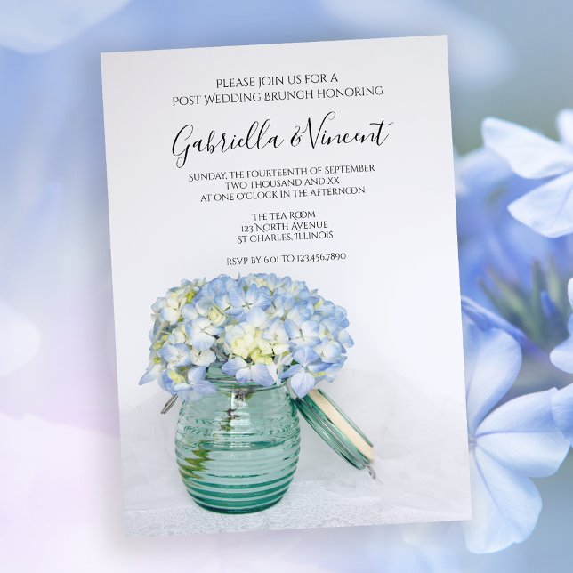 Invitación Flores de hidrangea azul en Jar Post Boda Brunch (Subido por el creador)