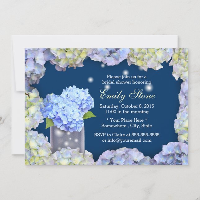 Invitación Flores de hidrangea azul y ducha de novia Mason Ja (Anverso)