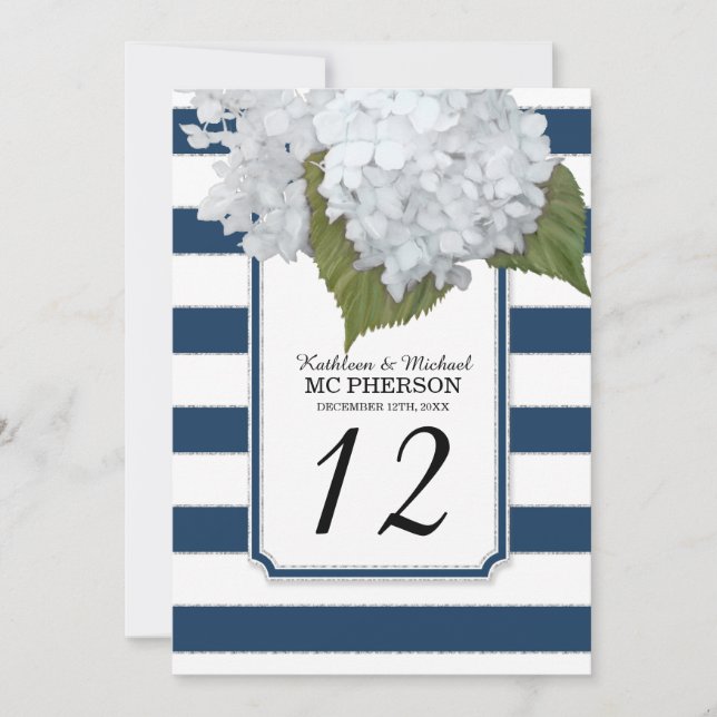 Invitación Flores de hidrangea blanca Banda ancha de la marin (Anverso)