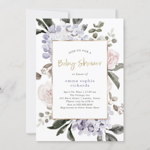 Invitación Flores de hidrangea de Bonito y oro  Baby Shower