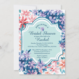 Invitación Flores de hidrangea rosada y púrpura, ducha de nov
