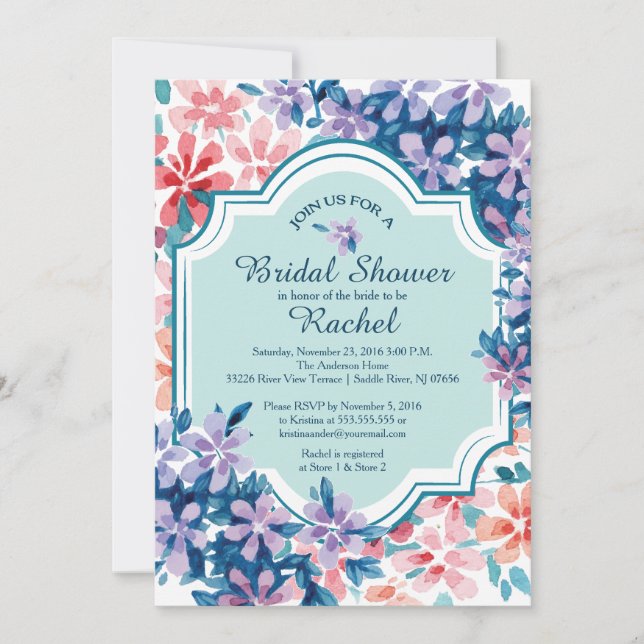 Invitación Flores de hidrangea rosada y púrpura ducha de novi (Anverso)