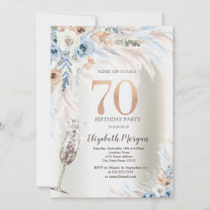 Invitación Flores de hierba de Pampas Copa de Champán 70 Cump