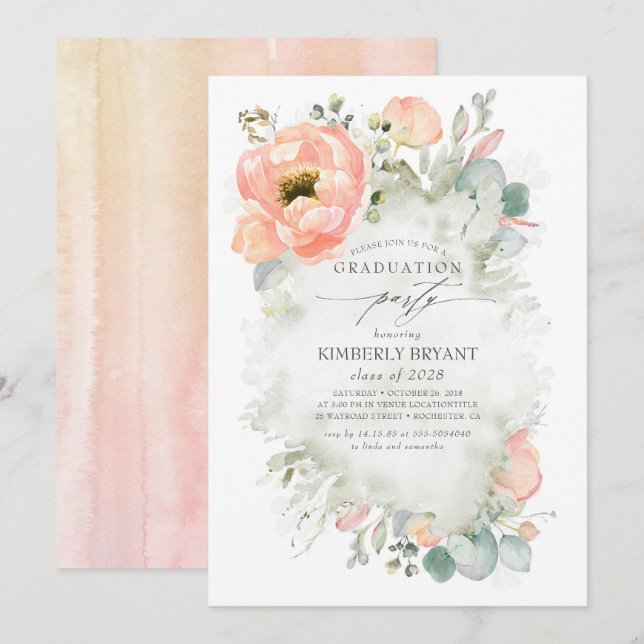 Invitación Flores de hierba y vegetación elegante graduación (Anverso / Reverso)