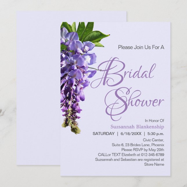 Invitación Flores de histeria púrpura planilla de ducha de no (Anverso / Reverso)