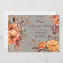 Invitación Flores de hojas de otoño Día de Acción de Gracias 