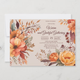 Invitación Flores de hojas de otoño Día de Acción de Gracias 
