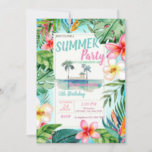 Invitación Flores de hojas de palma, Fiesta de cumpleaños en