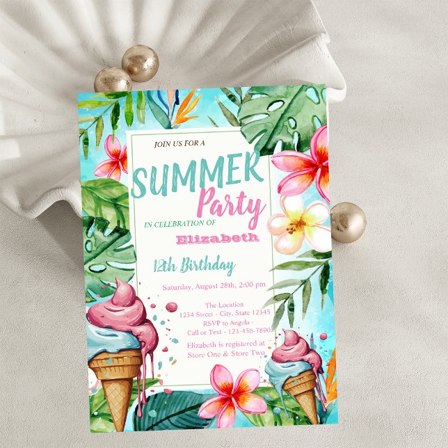 Invitación Flores de hojas de palma, Helado Cumpleaños (Subido por el creador)