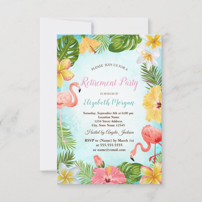 Invitación Flores de hojas de palmera Fiesta de jubilación Fl (Anverso)