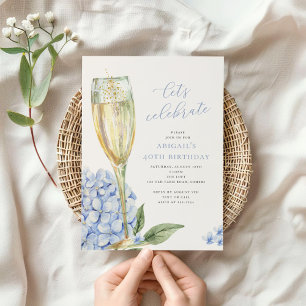Invitación Flores de Hortensia Azul Fiesta de Celebración