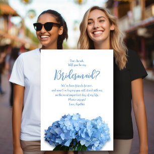 Invitación Flores de Hortensia Azules ¿Quieres Ser Mi Dama de