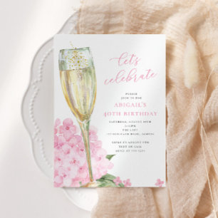 Invitación Flores de Hortensia Rosa Celebremos