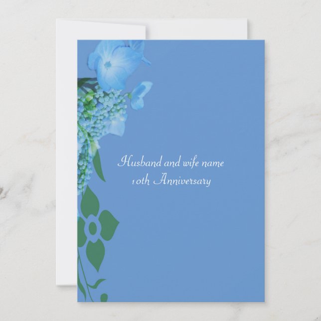 Invitación flores de hortensias azules de aniversario (Anverso)