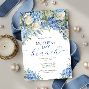 Invitación Flores de Hortensias Azules para Brunch del Día de