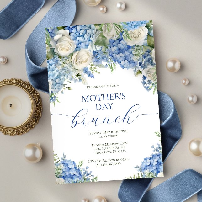 Invitación Flores de Hortensias Azules para Brunch del Día de (Subido por el creador)