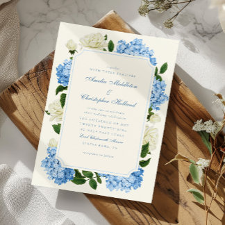 Invitación Flores de Hortensias Azules y Bodas de Jardín de R