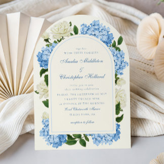 Invitación Flores de Hortensias Azules y Bodas de Jardín de R