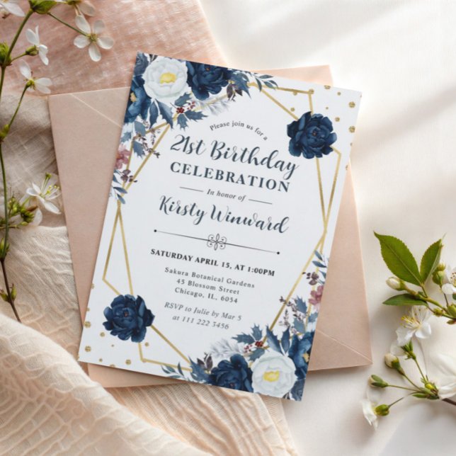 Invitación Flores de Invierno Azules y Blancas Marco Cumpleañ (Subido por el creador)