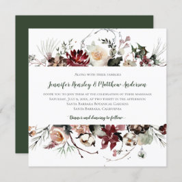 Invitación Flores de invierno - Boda de texto verde de los bo