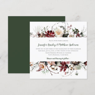 Invitación Flores de invierno - Boda de texto verde de los bo