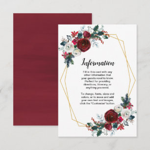 Invitación Flores de invierno burgundy con marco dorado geomé