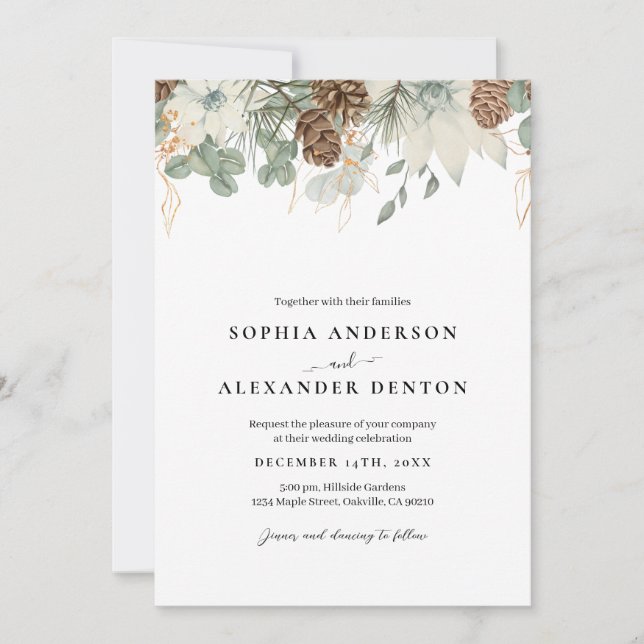 Invitación Flores de invierno de acuarela rusa (Anverso)