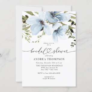 Invitación Flores de invierno Ducha nupcial azul