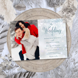 Invitación Flores de Invierno Elegante Escritura Foto Boda