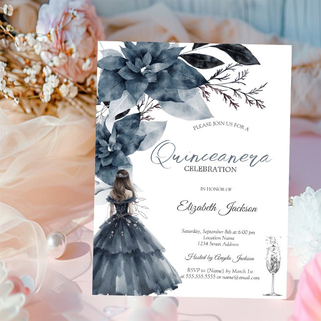 Invitación Flores de invierno en acuarela, niña y copa de cha (Subido por el creador)
