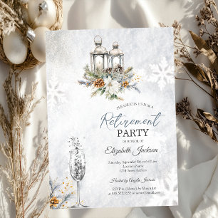 Invitación  Flores de Invierno Linterna Champán Jubilación 
