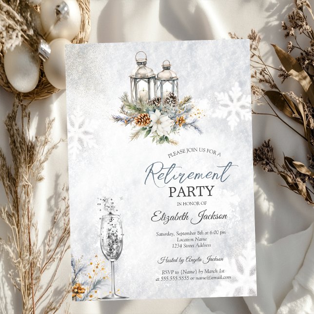 Invitación Flores de invierno Retirada de Champán con lintern (Subido por el creador)