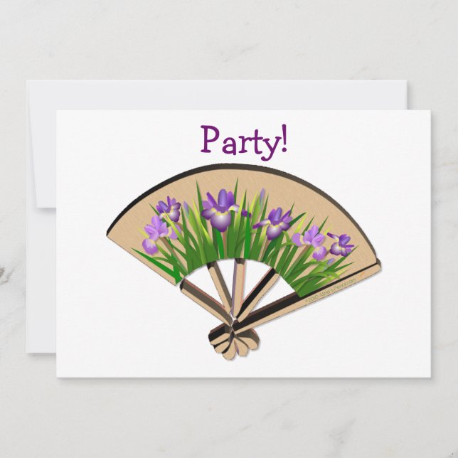 Invitación Flores de iris morado en diseño de ventilador japo (Anverso)
