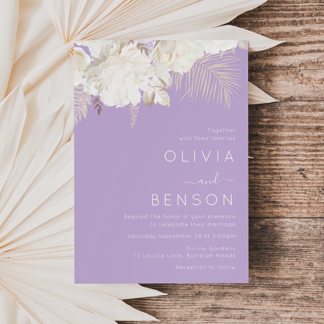Invitación Flores de Ivory Boho caen Boda morado de otoño (Subido por el creador)