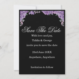 Invitación Flores de Jacaranda Negras y Moradas Guardar la Fe