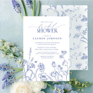 Invitación Flores de jardín azul y blanco Ducha de novia