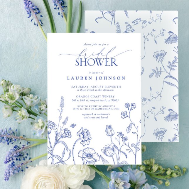 Invitación Flores de jardín azul y blanco Ducha de novia (Subido por el creador)